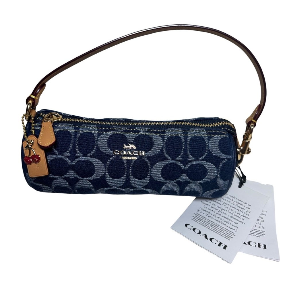 Coach Outlet Nolita Barrel Denim Navy Signature Wristlet Handbag New With Tags